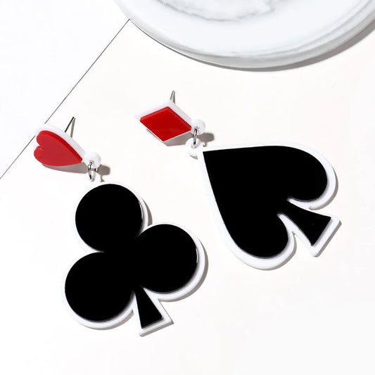 Creative New Acrylic Earrings Poker Black Peach Heart Plum Long Earrings Fashion Lucky Earrings Female