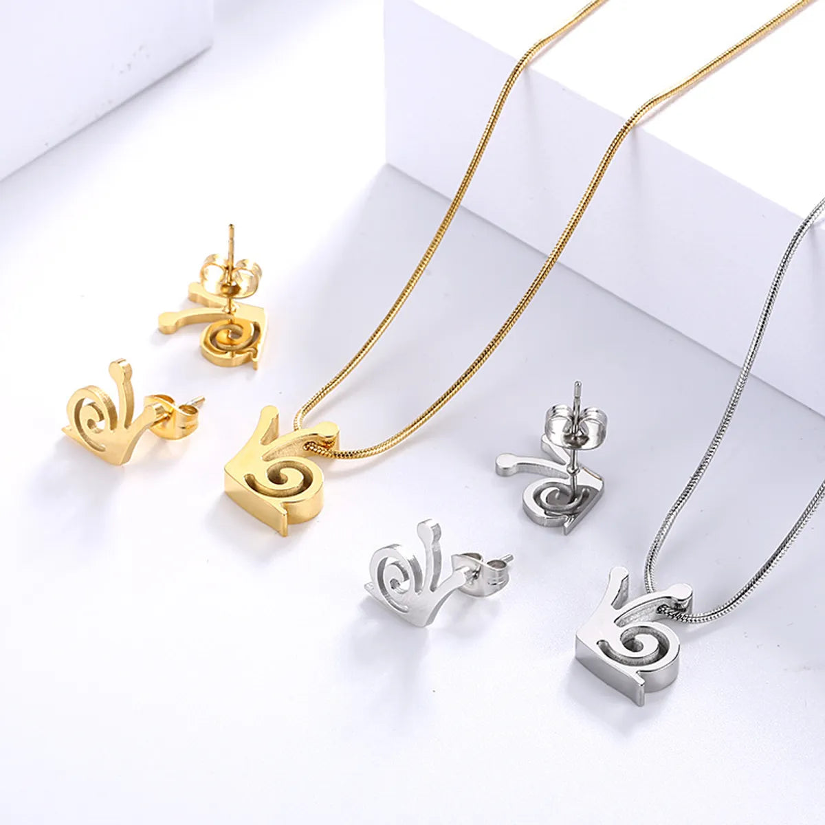 Creative New Titanium Steel Golden Snail Earrings Necklace Set Wholesale Gooddiy