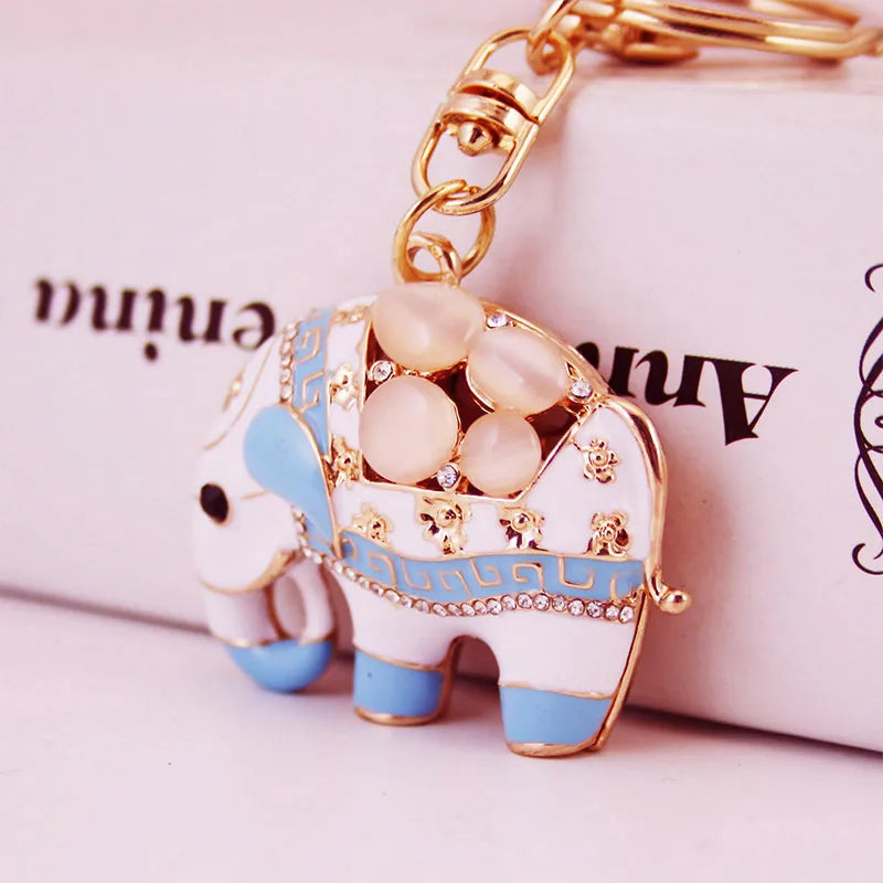 Creative Opal Crystal Elephant Keychain