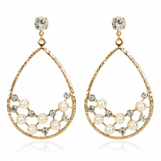 Creative Personality Drop-shaped Alloy Acrylic Diamond-set Pearl Earrings Wholesale Gooddiy