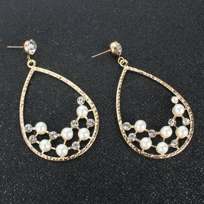 Creative Personality Drop-shaped Alloy Acrylic Diamond-set Pearl Earrings Wholesale Gooddiy