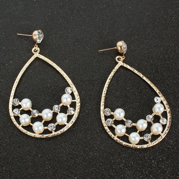 Creative Personality Drop-shaped Alloy Acrylic Diamond-set Pearl Earrings Wholesale Gooddiy