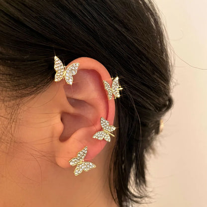 Creative Personality Inlaid Rhinestone Butterfly Earrings Ears Clips