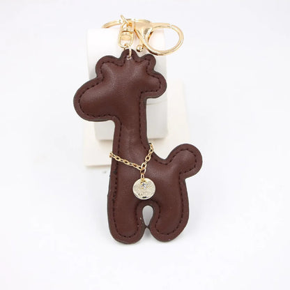 Creative Pu Giraffe Leather Keychain Car Pendant Cartoon Animal Deer Schoolbag Pendant Wholesale