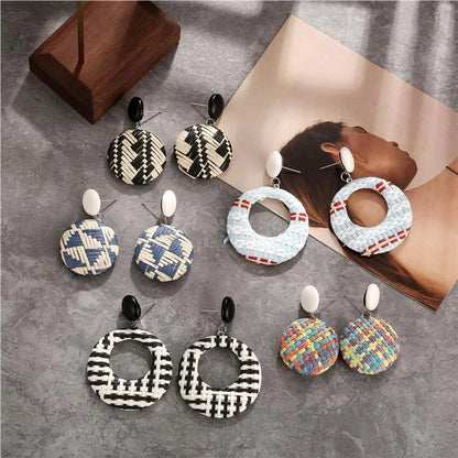 Creative Retro Simple Color Woven Round Earrings Nhpj122583