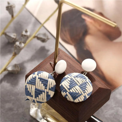 Creative Retro Simple Color Woven Round Earrings Nhpj122583