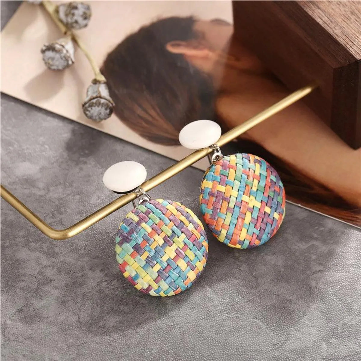 Creative Retro Simple Color Woven Round Earrings Nhpj122583