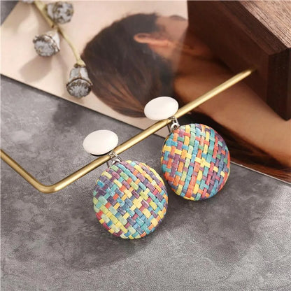 Creative Retro Simple Color Woven Round Earrings Nhpj122583