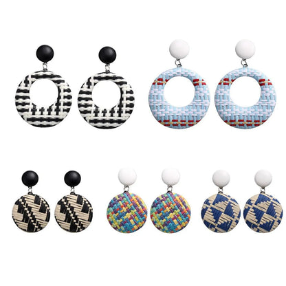 Creative Retro Simple Color Woven Round Earrings Nhpj122583