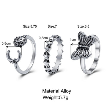 Creative Retro Sun Butterfly 3 Piece Set Open Ring Creative Personality Open Joint Ring Wholesale