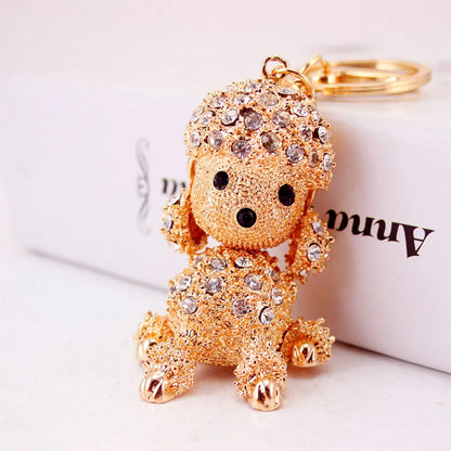 Creative Rhinestone Puppy Car  Cute Poodle Animal Metal Keychain Wholesale