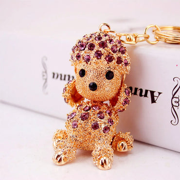 Creative Rhinestone Puppy Car  Cute Poodle Animal Metal Keychain Wholesale