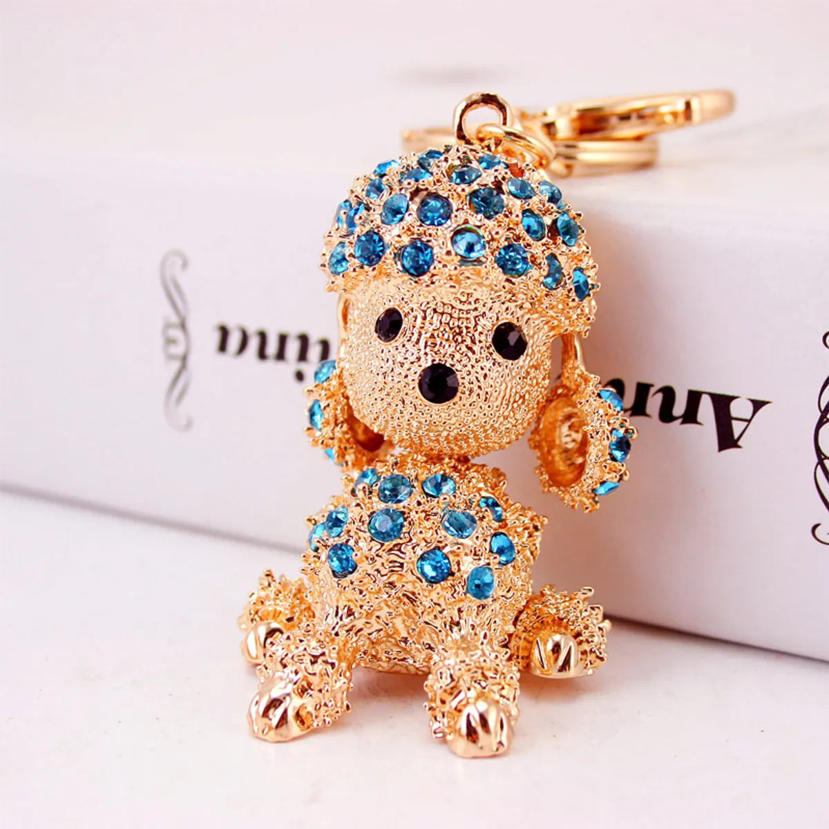 Creative Rhinestone Puppy Car  Cute Poodle Animal Metal Keychain Wholesale