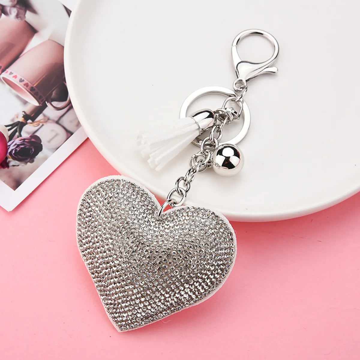 Creative Sequins Heart Pendant Tassel Key Chain Wholesale Nihaojewelry