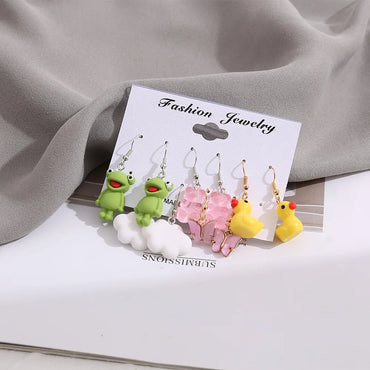 Cross-Border New Arrival Creative Simple Cartoon Cute Women'S Jewelry Butterfly White Cloud Small Yellow Duck Frog Stud Earrings 5-Piece Set