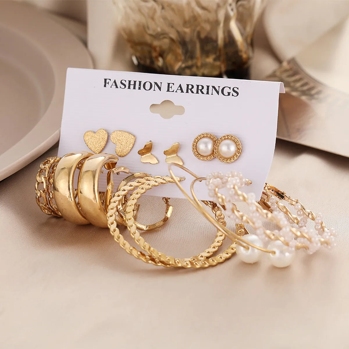 Creative Simple Pearl Butterfly Chain Hoop Earring 9 Piece Set Wholesale Gooddiy