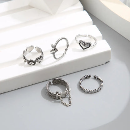 Creative Simple Retro Geometric Open Love Personality Ring 5-piece Set