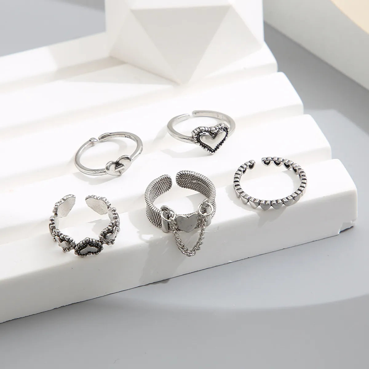 Creative Simple Retro Geometric Open Love Personality Ring 5-piece Set