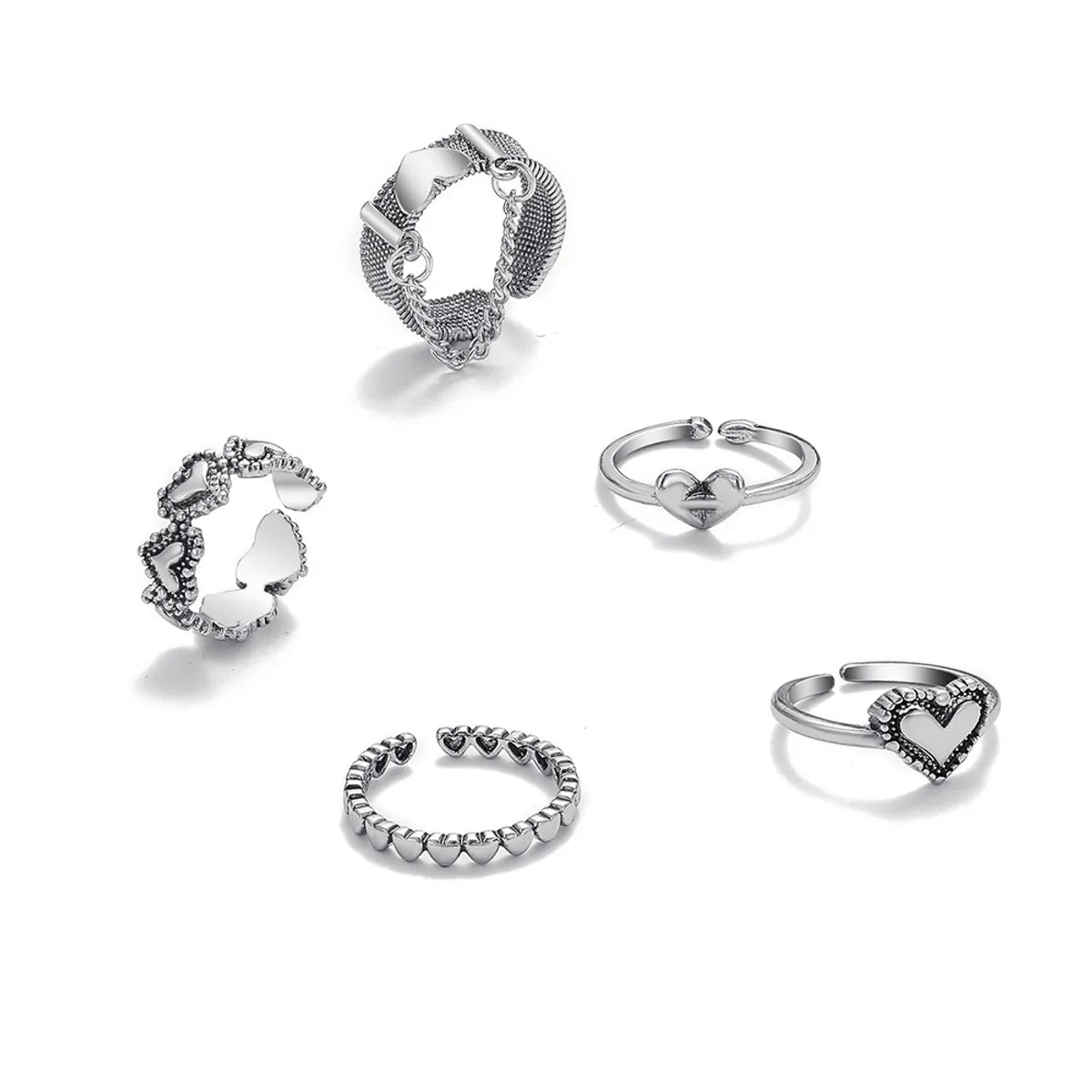 Creative Simple Retro Geometric Open Love Personality Ring 5-piece Set