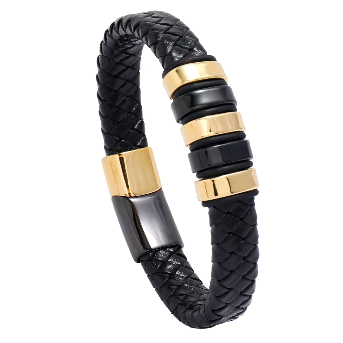 Creative Two-Color Stainless Steel Magnet Buckle Men'S Leather Bracelet