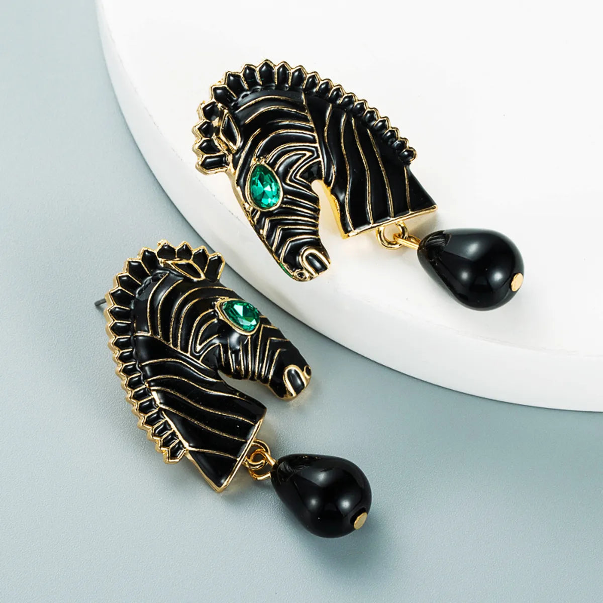 Creative Zebra Striped Horse Head Alloy Drop Oil Earrings Wholesale Nihaojewelry