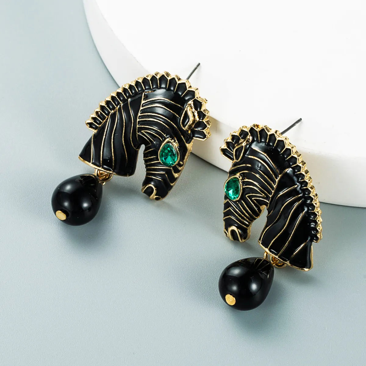 Creative Zebra Striped Horse Head Alloy Drop Oil Earrings Wholesale Nihaojewelry