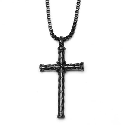 Cross-border  Retro Retro Titanium Steel Knotted Cross Necklace Hiphop Personality Cross Pendant