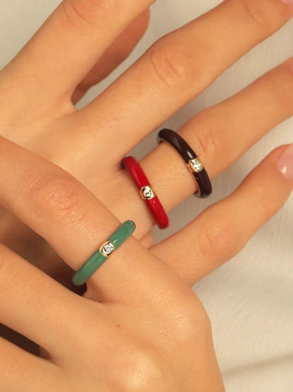 Cross-border Color Epoxy Enamel Temperament Plated 18k Ring Fashion Trend Copper Ring