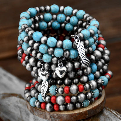 Ethnic Style Round Turquoise Beaded Bracelets