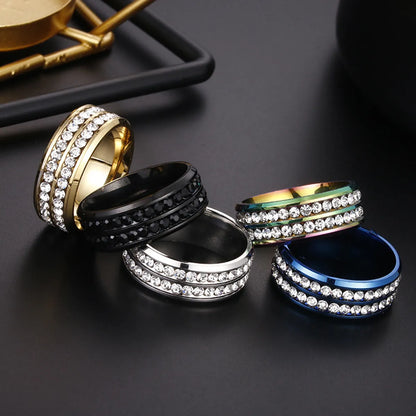 Cross-border European And American Stainless Steel Ring Wholesale Double Row Diamond Zircon Jewelry