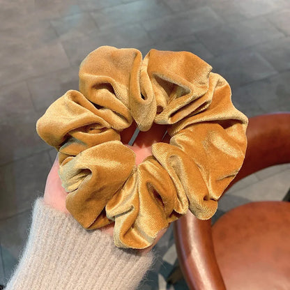 Cross-Border South Korea Dongdaemun Autumn And Winter European And American Style Flannel Large Intestine Hair Ring Golden Velvet Cloth Top Cuft Hair Accessories First-Hand Supply