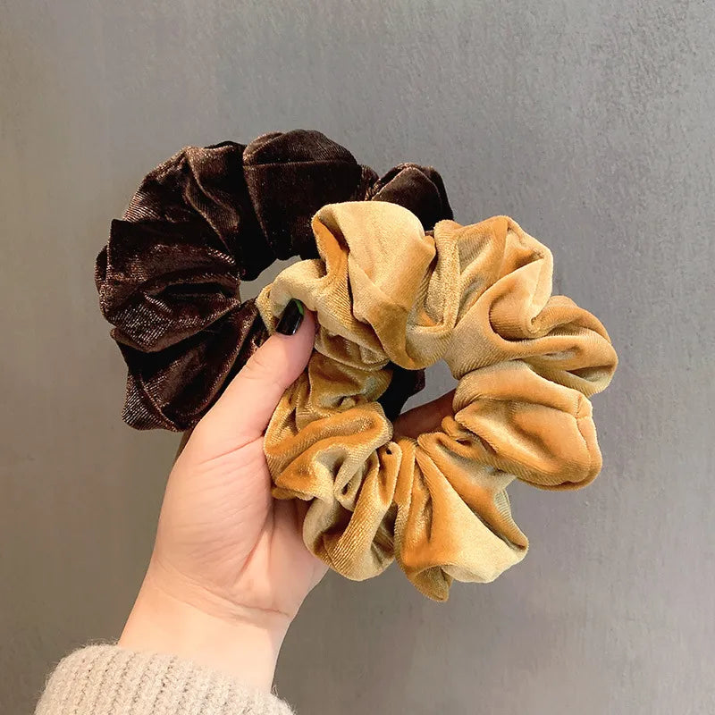 Cross-Border South Korea Dongdaemun Autumn And Winter European And American Style Flannel Large Intestine Hair Ring Golden Velvet Cloth Top Cuft Hair Accessories First-Hand Supply