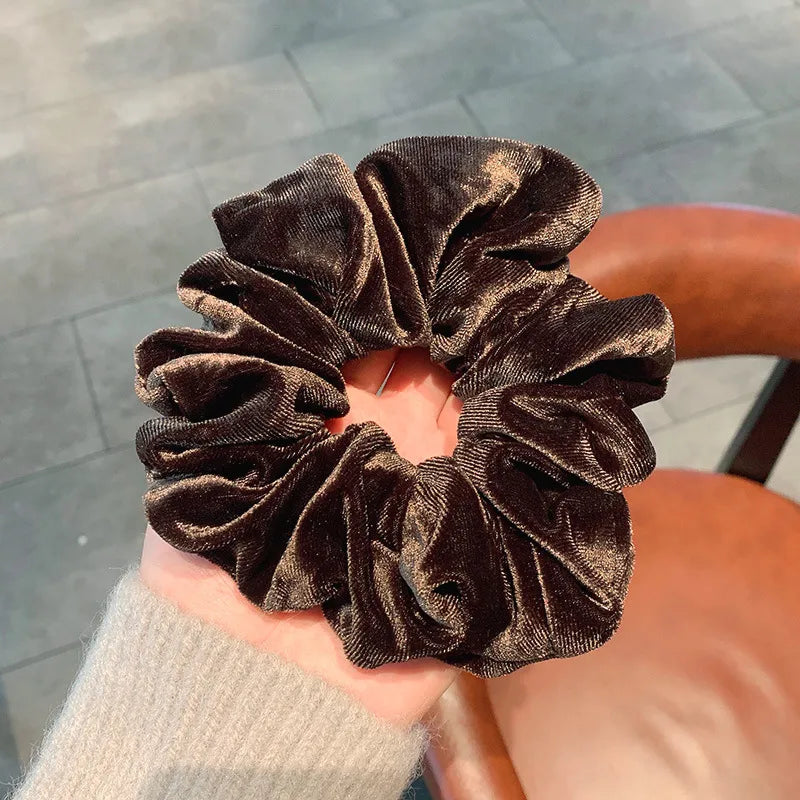 Cross-Border South Korea Dongdaemun Autumn And Winter European And American Style Flannel Large Intestine Hair Ring Golden Velvet Cloth Top Cuft Hair Accessories First-Hand Supply