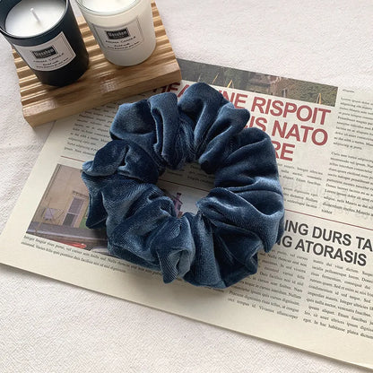 Cross-Border South Korea Dongdaemun Autumn And Winter European And American Style Flannel Large Intestine Hair Ring Golden Velvet Cloth Top Cuft Hair Accessories First-Hand Supply