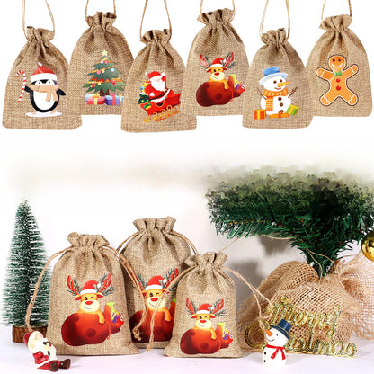 For Christmas Linen Bags Christmas Candy Gifts Drawstring Linen Bags Spot Linen Bag Wholesale