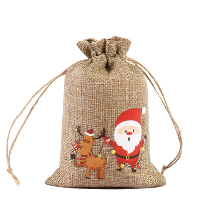 For Christmas Linen Bags Christmas Candy Gifts Drawstring Linen Bags Spot Linen Bag Wholesale