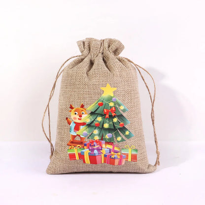 For Christmas Linen Bags Christmas Candy Gifts Drawstring Linen Bags Spot Linen Bag Wholesale