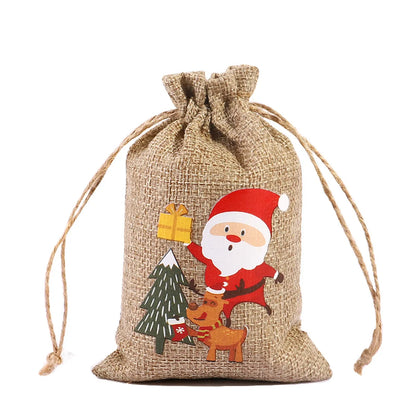 For Christmas Linen Bags Christmas Candy Gifts Drawstring Linen Bags Spot Linen Bag Wholesale