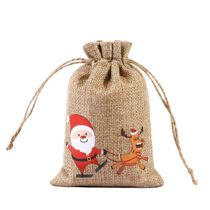 For Christmas Linen Bags Christmas Candy Gifts Drawstring Linen Bags Spot Linen Bag Wholesale