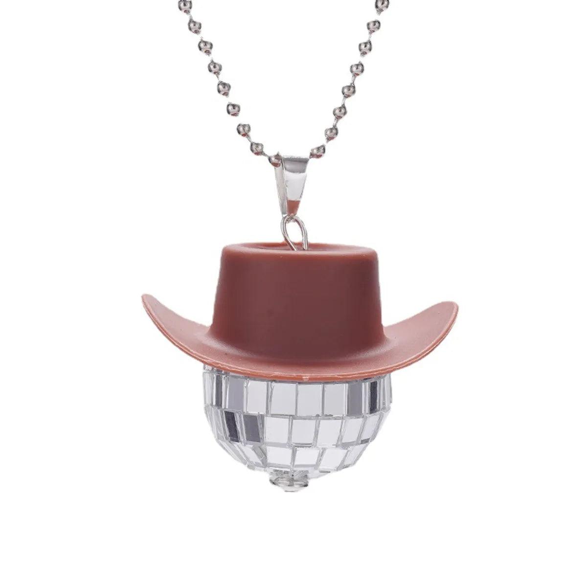 New Glass Ball Pendant Cowboy Hat Disco Mirror Ball Necklace  Creative Accessories