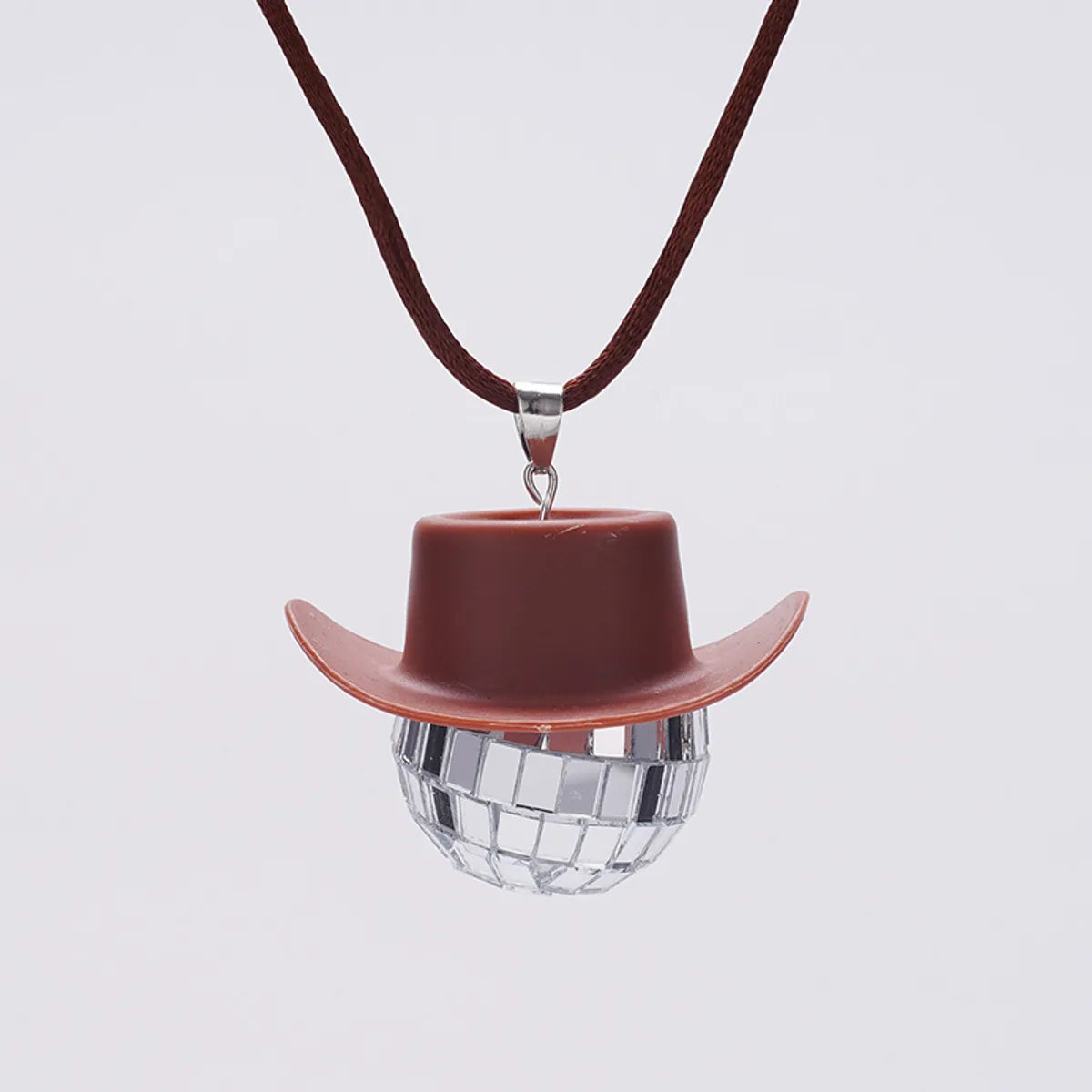 New Glass Ball Pendant Cowboy Hat Disco Mirror Ball Necklace  Creative Accessories