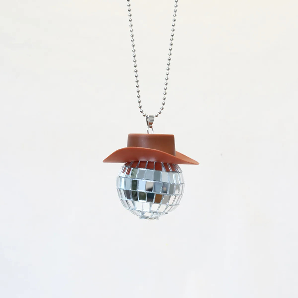 New Glass Ball Pendant Cowboy Hat Disco Mirror Ball Necklace  Creative Accessories