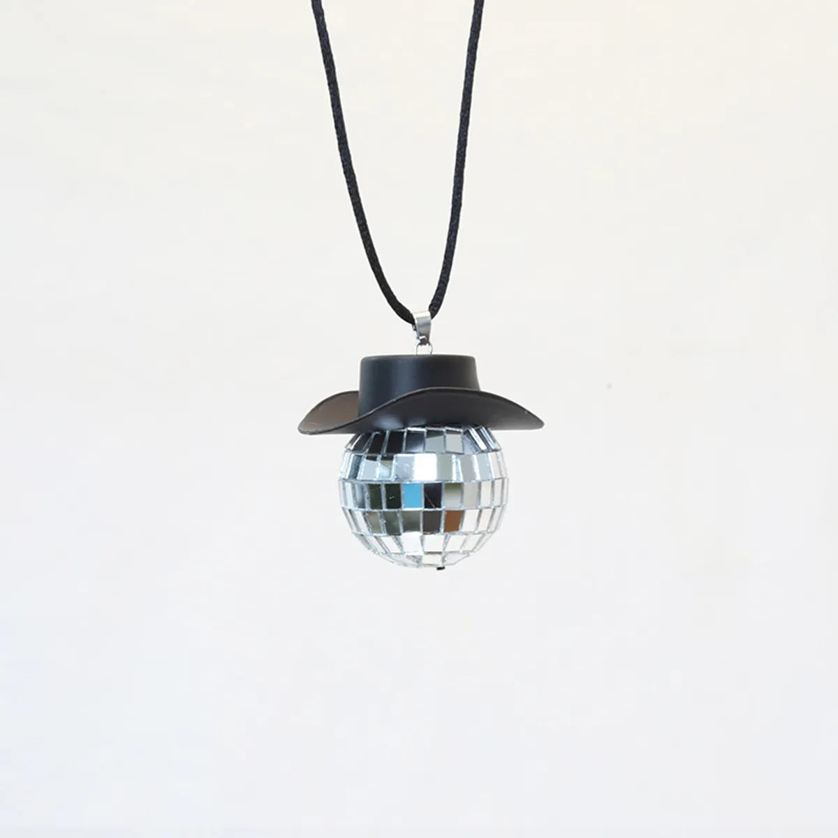 New Glass Ball Pendant Cowboy Hat Disco Mirror Ball Necklace  Creative Accessories