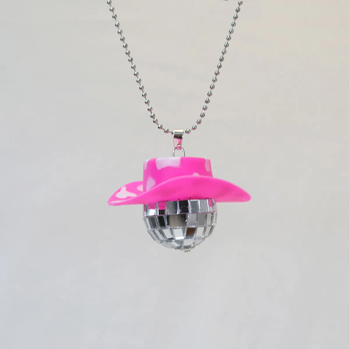 New Glass Ball Pendant Cowboy Hat Disco Mirror Ball Necklace  Creative Accessories