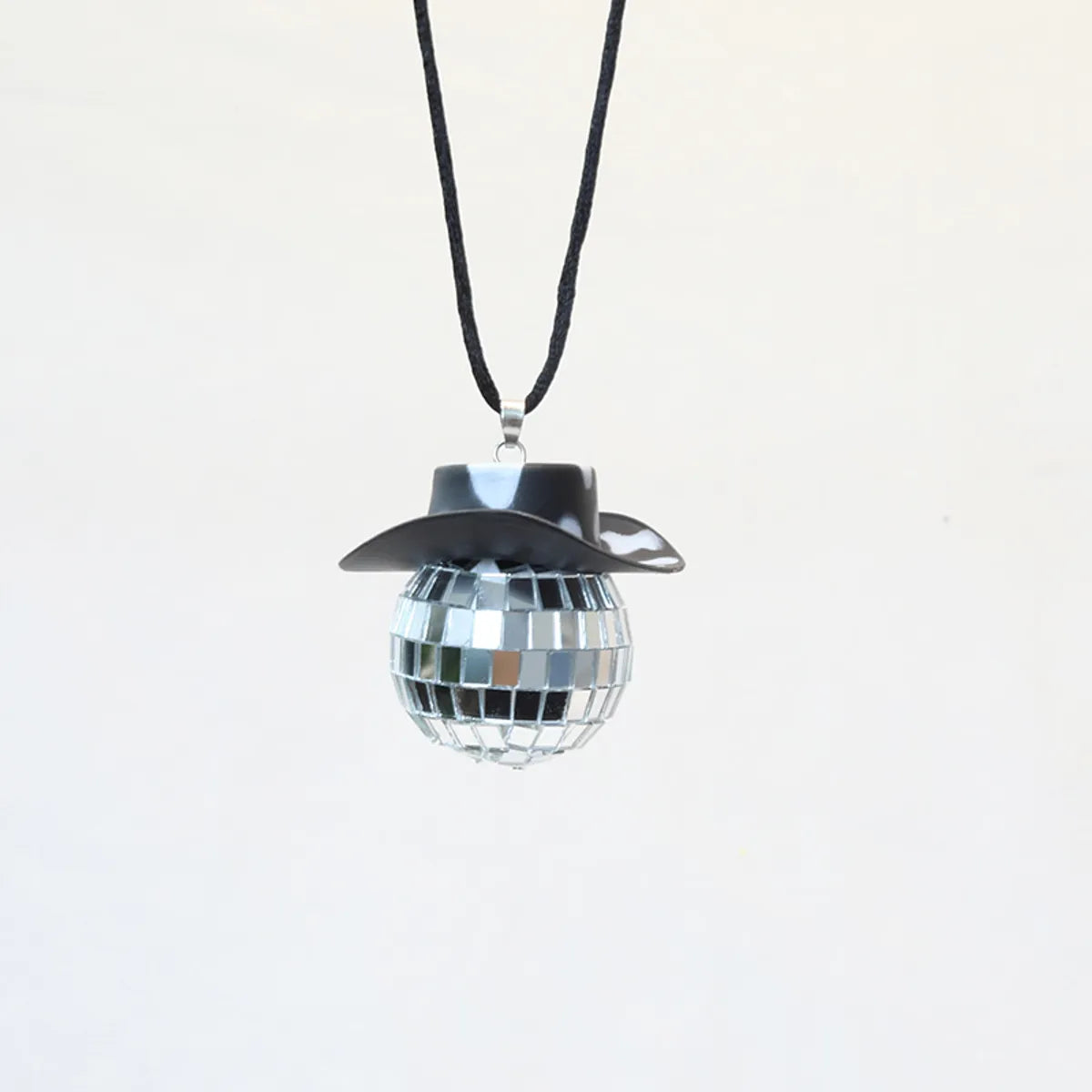 New Glass Ball Pendant Cowboy Hat Disco Mirror Ball Necklace  Creative Accessories