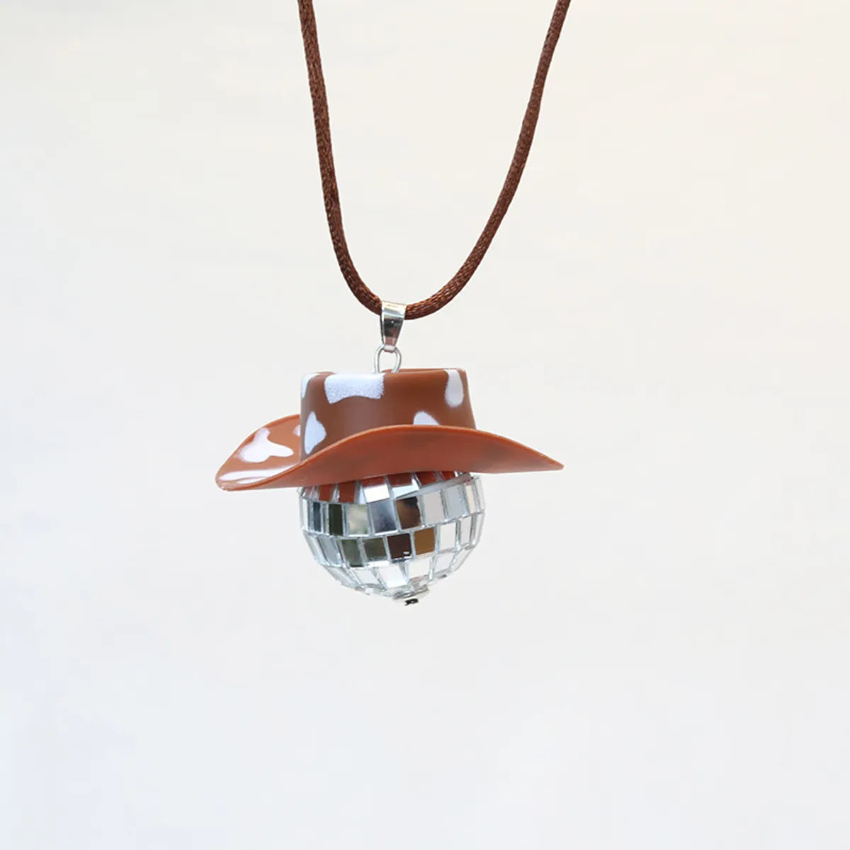 New Glass Ball Pendant Cowboy Hat Disco Mirror Ball Necklace  Creative Accessories