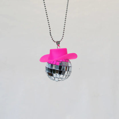 New Glass Ball Pendant Cowboy Hat Disco Mirror Ball Necklace  Creative Accessories