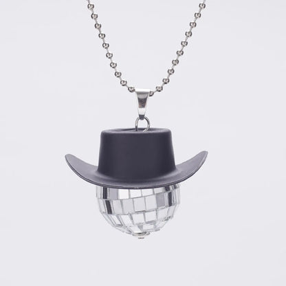 New Glass Ball Pendant Cowboy Hat Disco Mirror Ball Necklace  Creative Accessories