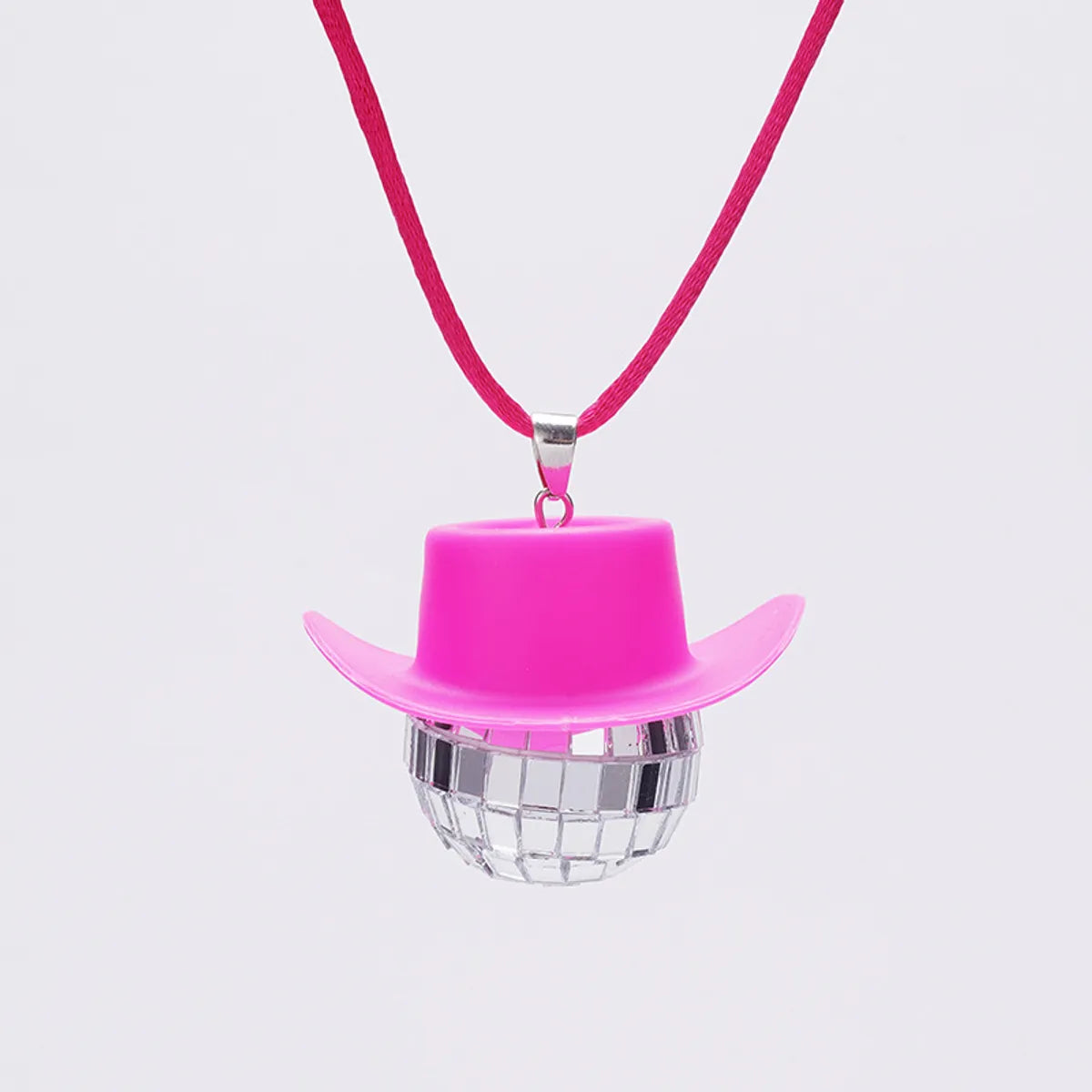 New Glass Ball Pendant Cowboy Hat Disco Mirror Ball Necklace  Creative Accessories