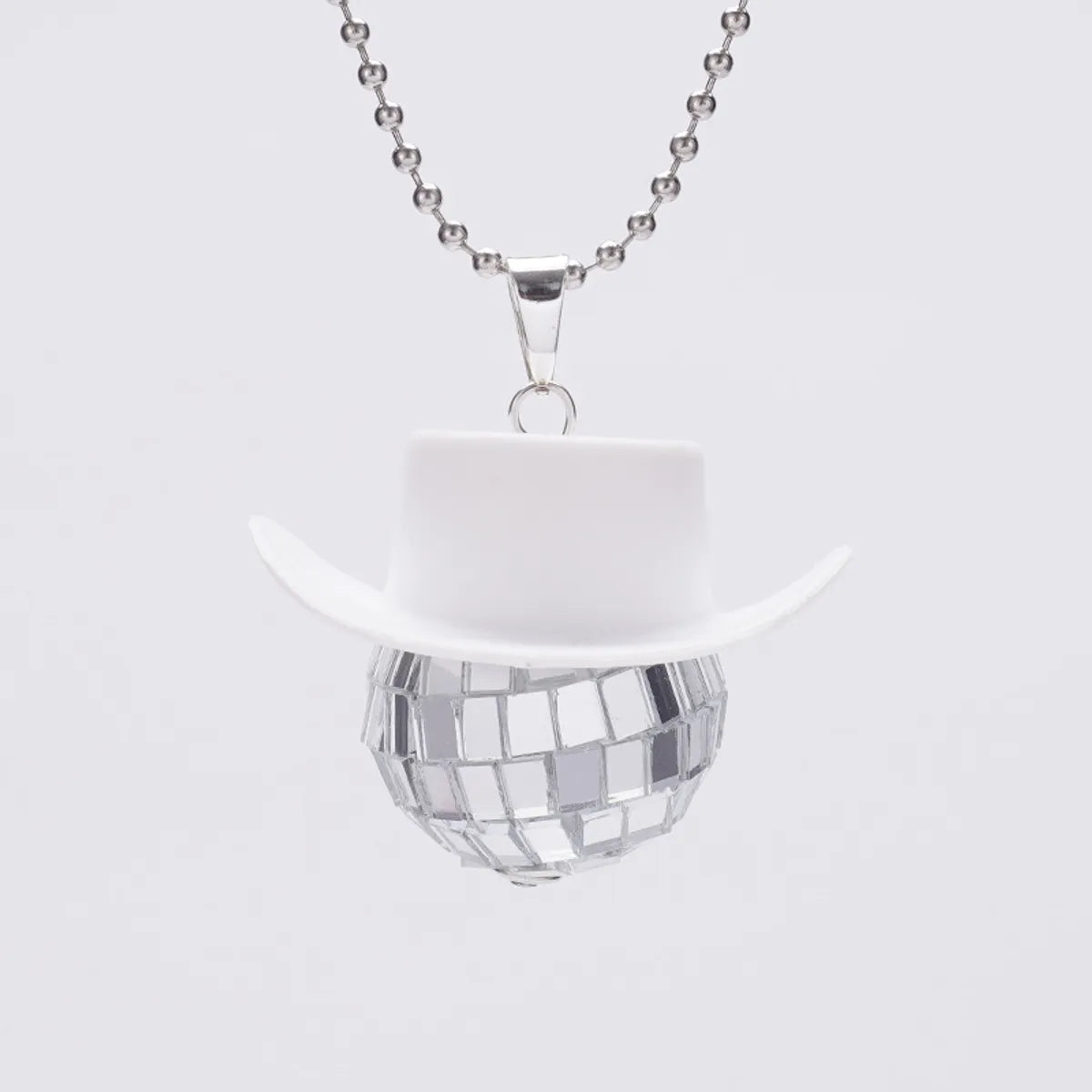 New Glass Ball Pendant Cowboy Hat Disco Mirror Ball Necklace  Creative Accessories